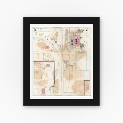 Old map wall art mockup — black gallery frame with white mat — Sanborn Fire Insurance Map from Flat River, Saint Francois County, Missouri (1938), Sheet #0006