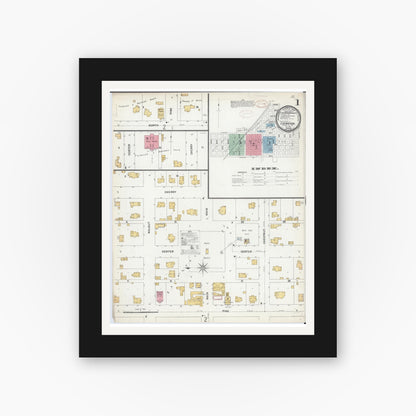 Old map wall art mockup — black gallery frame with white mat — Sanborn Fire Insurance Map from Lexington, McLean County, Illinois (1899) - Complete Map Set