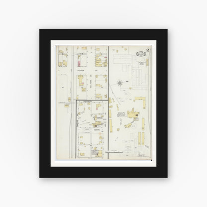 Old map wall art mockup — black gallery frame with white mat — Sanborn Fire Insurance Map from Holgate, Henry County, Ohio (1895), Sheet #0002