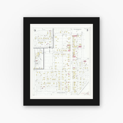 Old map wall art mockup — black gallery frame with white mat — Sanborn Fire Insurance Map from Coal City, Grundy County, Illinois (1933), Sheet #0003
