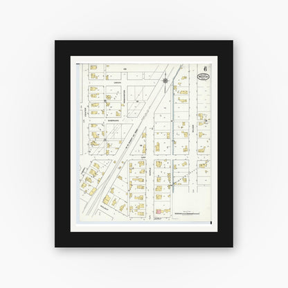 Old map wall art mockup — black gallery frame with white mat — Sanborn Fire Insurance Map from Weston, Wood County, Ohio (1920), Sheet #0006