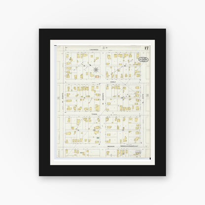 Old map wall art mockup — black gallery frame with white mat — Sanborn Fire Insurance Map from Alpena, Alpena County, Michigan (1895), Sheet #0017