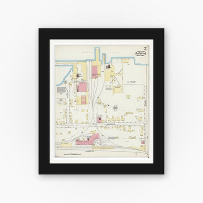 Old map wall art mockup — black gallery frame with white mat — Sanborn Fire Insurance Map from New Bern, Craven County, North Carolina (1893), Sheet #0007