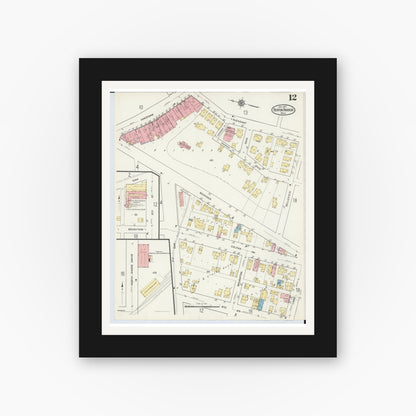 Old map wall art mockup — black gallery frame with white mat — Sanborn Fire Insurance Map from Benton Harbor, Berrien County, Michigan (1917), Sheet #0012