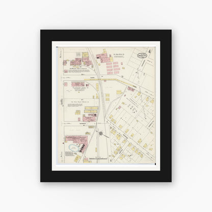 Old map wall art mockup — black gallery frame with white mat — Sanborn Fire Insurance Map from Marietta, Washington County, Ohio (1915), Sheet #0004