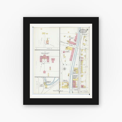 Old map wall art mockup — black gallery frame with white mat — Sanborn Fire Insurance Map from Circleville, Pickaway County, Ohio (1893), Sheet #0009
