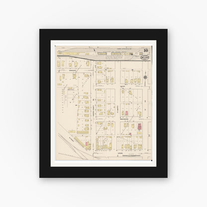 Old map wall art mockup — black gallery frame with white mat — Sanborn Fire Insurance Map from Willard, Huron County, Ohio (1922), Sheet #0010