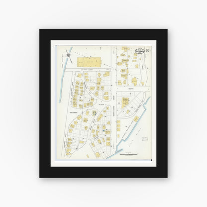 Old map wall art mockup — black gallery frame with white mat — Sanborn Fire Insurance Map from South Haven, Van Buren County, Michigan (1916), Sheet #0008
