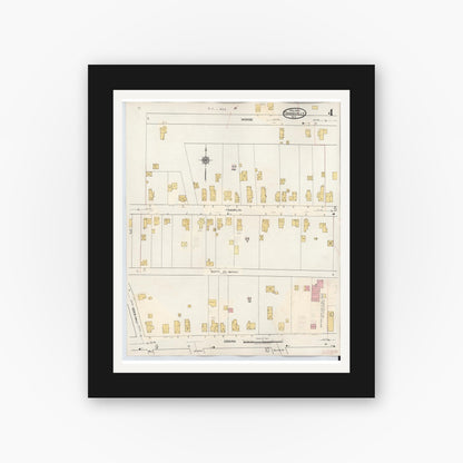 Old map wall art mockup — black gallery frame with white mat — Sanborn Fire Insurance Map from Dansville, Livingston County, New York (1944), Sheet #0004