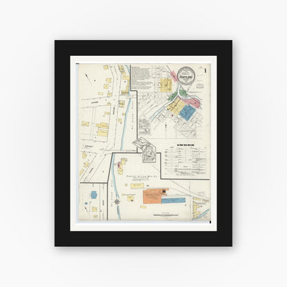 Old map wall art mockup — black gallery frame with white mat — Sanborn Fire Insurance Map from Portland, Ionia County, Michigan (1918) - Complete Map Set