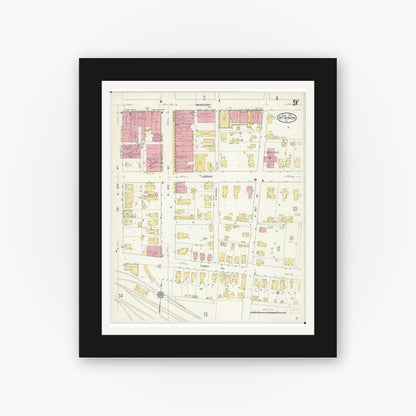 Old map wall art mockup — black gallery frame with white mat — Sanborn Fire Insurance Map from Mount Vernon, Jefferson County, Illinois (1913), Sheet #0009