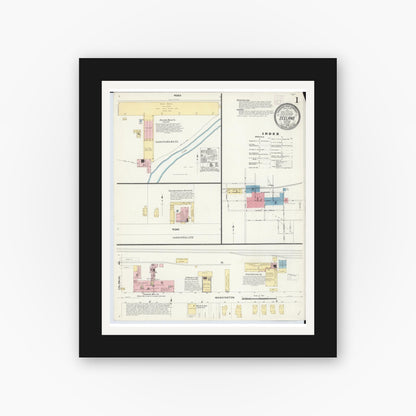 Old map wall art mockup — black gallery frame with white mat — Sanborn Fire Insurance Map from Zeeland, Ottawa County, Michigan (1908), Sheet #0001