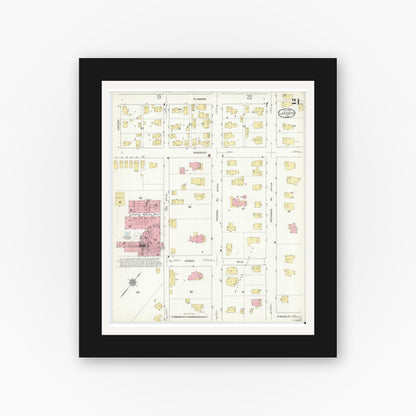 Old map wall art mockup — black gallery frame with white mat — Sanborn Fire Insurance Map from La Porte, La Porte County, Indiana (1912), Sheet #0021
