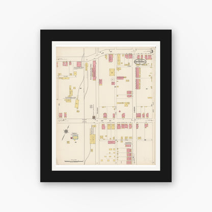 Old map wall art mockup — black gallery frame with white mat — Sanborn Fire Insurance Map from East Greenville, Montgomery County, Pennsylvania (1922), Sheet #0003