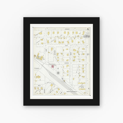 Old map wall art mockup — black gallery frame with white mat — Sanborn Fire Insurance Map from Pinckneyville, Perry County, Illinois (1900), Sheet #0005