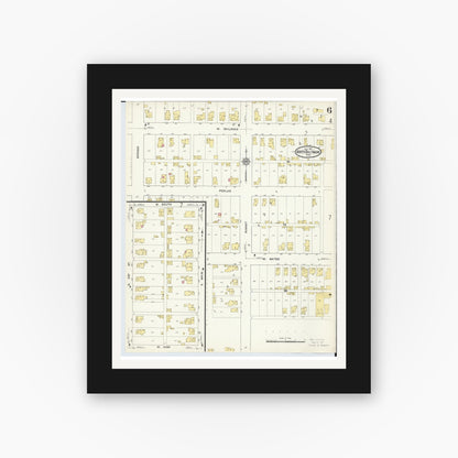 Old map wall art mockup — black gallery frame with white mat — Sanborn Fire Insurance Map from North Baltimore, Wood County, Ohio (1913), Sheet #0006