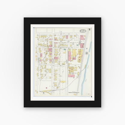 Old map wall art mockup — black gallery frame with white mat — Sanborn Fire Insurance Map from Bellaire, Belmont County, Ohio (1895), Sheet #0002