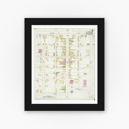 Old map wall art mockup — black gallery frame with white mat — Sanborn Fire Insurance Map from Columbiana, Columbiana County, Ohio (1896), Sheet #0002