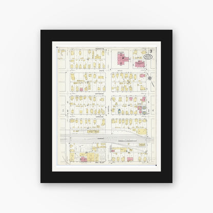 Old map wall art mockup — black gallery frame with white mat — Sanborn Fire Insurance Map from Pekin, Tazewell County, Illinois (1916), Sheet #0003