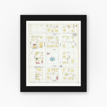 Old map wall art mockup — black gallery frame with white mat — Sanborn Fire Insurance Map from Bryan, Brazos County, Texas (1901), Sheet #0004