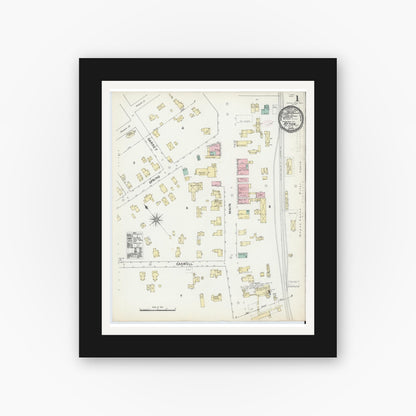 Old map wall art mockup — black gallery frame with white mat — Sanborn Fire Insurance Map from Afton, Chenango County, New York (1891), Sheet #0001