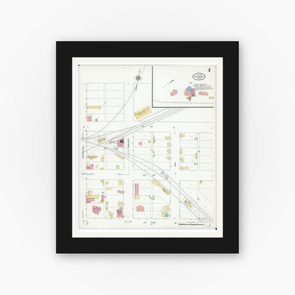 Old map wall art mockup — black gallery frame with white mat — Sanborn Fire Insurance Map from Chaska, Carver County, Minnesota (1910), Sheet #0004