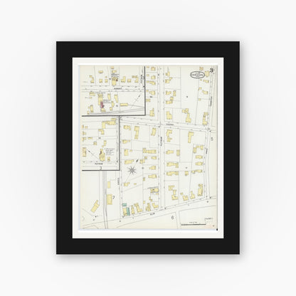 Old map wall art mockup — black gallery frame with white mat — Sanborn Fire Insurance Map from Danvers, Essex County, Massachusetts (1897), Sheet #0003