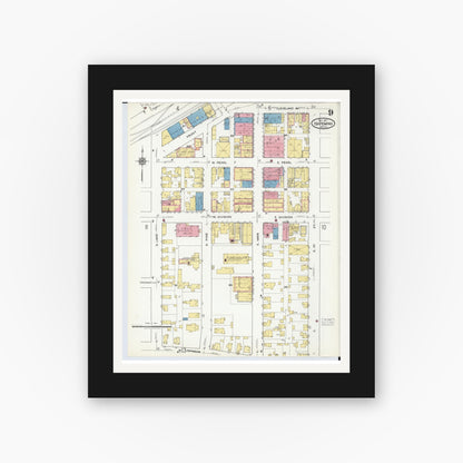 Old map wall art mockup — black gallery frame with white mat — Sanborn Fire Insurance Map from Ishpeming, Marquette County, Michigan (1917), Sheet #0009
