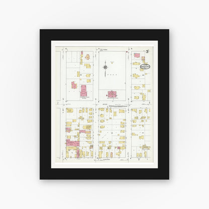 Old map wall art mockup — black gallery frame with white mat — Sanborn Fire Insurance Map from Manitowoc, Manitowoc County, Wisconsin (1919), Sheet #0003