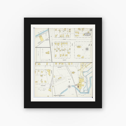 Old map wall art mockup — black gallery frame with white mat — Sanborn Fire Insurance Map from Cadillac, Wexford County, Michigan (1895), Sheet #0011