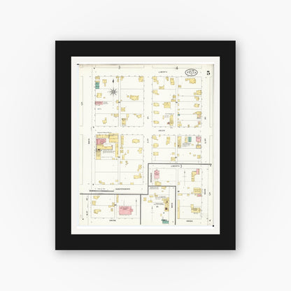 Old map wall art mockup — black gallery frame with white mat — Sanborn Fire Insurance Map from Pella, Marion County, Iowa (1906), Sheet #0005