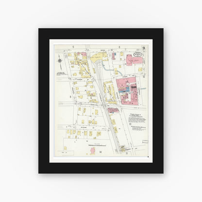 Old map wall art mockup — black gallery frame with white mat — Sanborn Fire Insurance Map from Nyack, Rockland County, New York. (1910), Sheet #0009