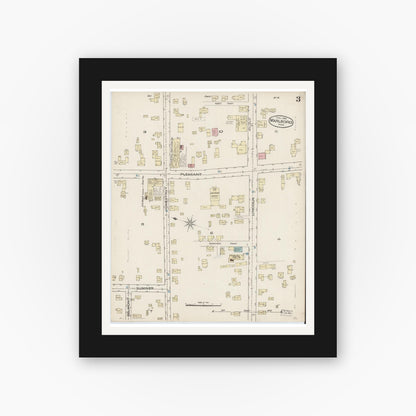 Old map wall art mockup — black gallery frame with white mat — Sanborn Fire Insurance Map from Marlborough, Middlesex County, Massachusetts (1885), Sheet #0003