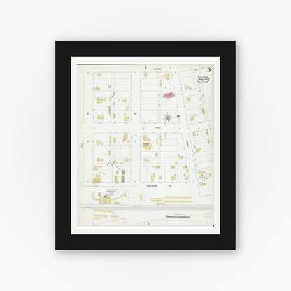 Old map wall art mockup — black gallery frame with white mat — Sanborn Fire Insurance Map from Macon, Macon County, Illinois (1899), Sheet #0003