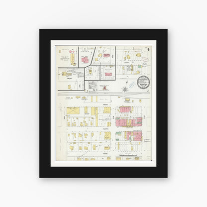 Old map wall art mockup — black gallery frame with white mat — Sanborn Fire Insurance Map from Norborne, Carroll County, Missouri (1899), Sheet #0001
