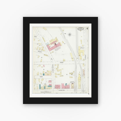 Old map wall art mockup — black gallery frame with white mat — Sanborn Fire Insurance Map from Corry, Erie County, Pennsylvania (1891), Sheet #0004