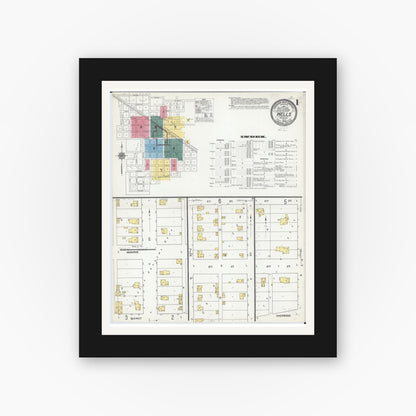 Old map wall art mockup — black gallery frame with white mat — Sanborn Fire Insurance Map from Wells, Faribault County, Minnesota (1909), Sheet #0001