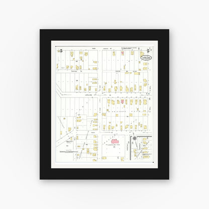 Old map wall art mockup — black gallery frame with white mat — Sanborn Fire Insurance Map from Loveland, Clermont, Hamilton, And Warren County, Ohio (1923), Sheet #0005