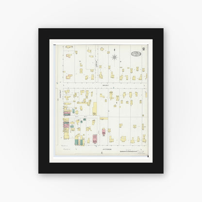Old map wall art mockup — black gallery frame with white mat — Sanborn Fire Insurance Map from Jefferson, Ashtabula County, Ohio (1896), Sheet #0002