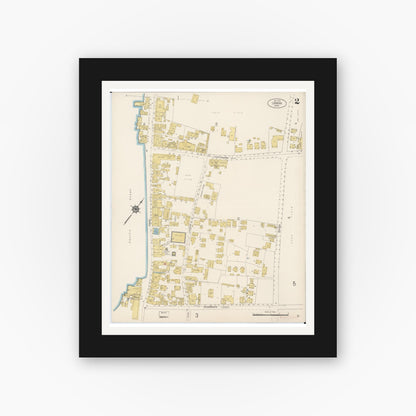 Old map wall art mockup — black gallery frame with white mat — Sanborn Fire Insurance Map from Lahaina, Maui County, Hawaii (1914), Sheet #0002