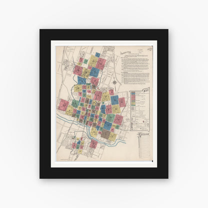 Old map wall art mockup — black gallery frame with white mat — Sanborn Fire Insurance Map from Austin, Travis County, Texas (1922), Sheet #0001