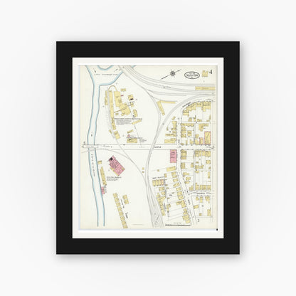 Old map wall art mockup — black gallery frame with white mat — Sanborn Fire Insurance Map from South Fork, Cambria County, Pennsylvania (1916), Sheet #0004