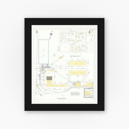 Old map wall art mockup — black gallery frame with white mat — Sanborn Fire Insurance Map from Conroe, Montgomery County, Texas (1938), Sheet #0005