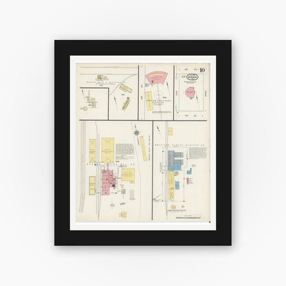 Old map wall art mockup — black gallery frame with white mat — Sanborn Fire Insurance Map from Quanah, Hardeman County, Texas (1915), Sheet #0010