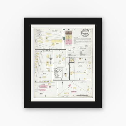 Old map wall art mockup — black gallery frame with white mat — Sanborn Fire Insurance Map from Nashwauk, Itasca County, Minnesota (1921) - Complete Map Set