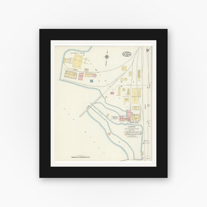Old map wall art mockup — black gallery frame with white mat — Sanborn Fire Insurance Map from De Pere, Brown County, Wisconsin (1914), Sheet #0009