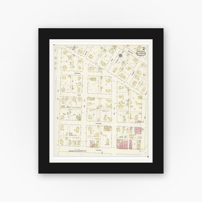 Old map wall art mockup — black gallery frame with white mat — Sanborn Fire Insurance Map from Eldorado, Saline County, Illinois (1911), Sheet #0002