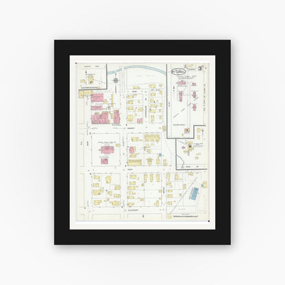Old map wall art mockup — black gallery frame with white mat — Sanborn Fire Insurance Map from Mount Carroll, Carroll County, Illinois (1912), Sheet #0003