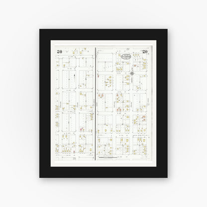 Old map wall art mockup — black gallery frame with white mat — Sanborn Fire Insurance Map from Plainview, Hale County, Texas (1927), Sheet #0020
