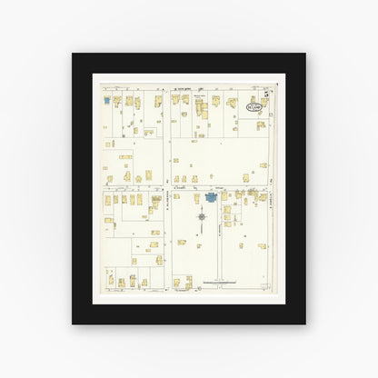 Old map wall art mockup — black gallery frame with white mat — Sanborn Fire Insurance Map from De Land, Volusia County, Florida (1921), Sheet #0005